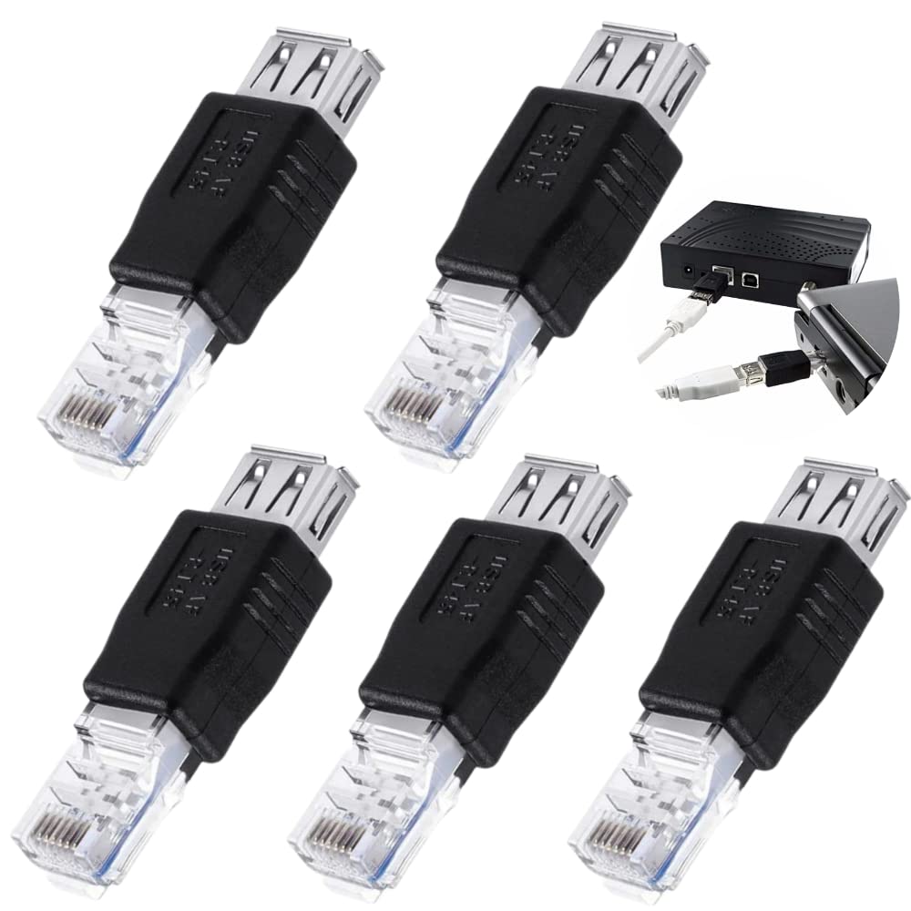 LANDIANLD 5 Pack USB to Ethernet Adapter, USB to RJ45 Adapter Laptop LAN Network Cable Ethernet Converter Plug PC Crystal Head RJ45 Male to USB 2.0 AF A Female Adapter's Connector
