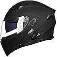 ILM Bluetooth Motorcycle Helmet Modular Flip up Full Face Dual Visor 6 Riders Group Intercom Mp3 FM Radio DOT Model 902BT PRO(Matte Black, Large)