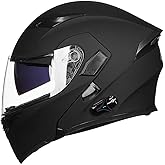 ILM Bluetooth Motorcycle Helmet Modular Flip up Full Face Dual Visor Mp3 Intercom FM Radio DOT Model 902BT(Matte Black, Large)