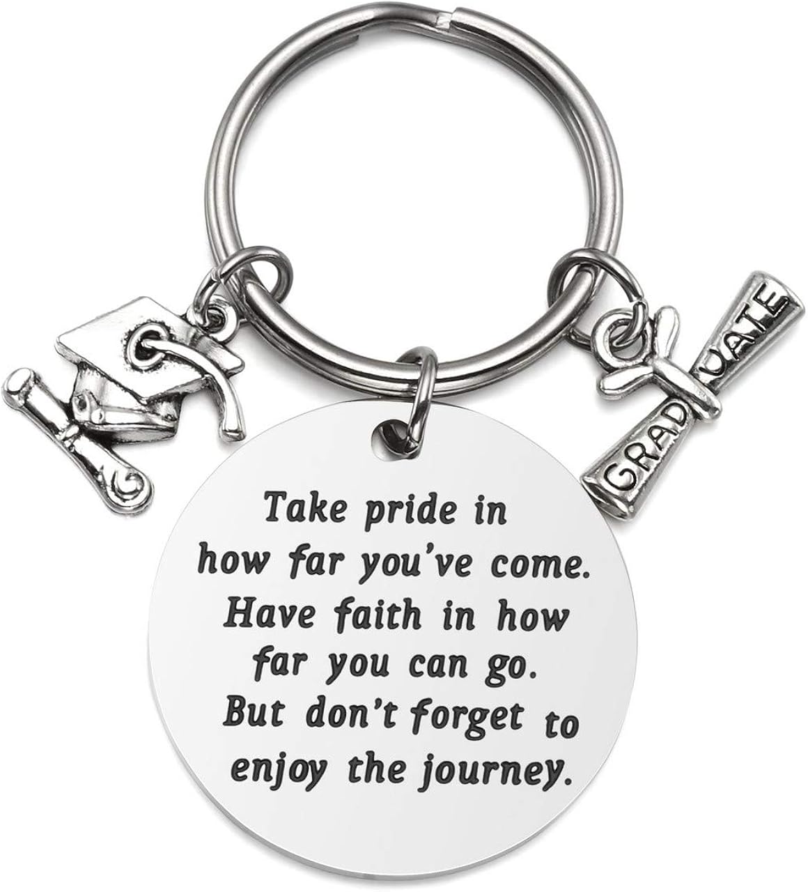 JOVIVI Stainless Steel Graduation Keyring with Engraving Diploma Bachelor Cap Pendant Inspirational Keychain Graduation Gift