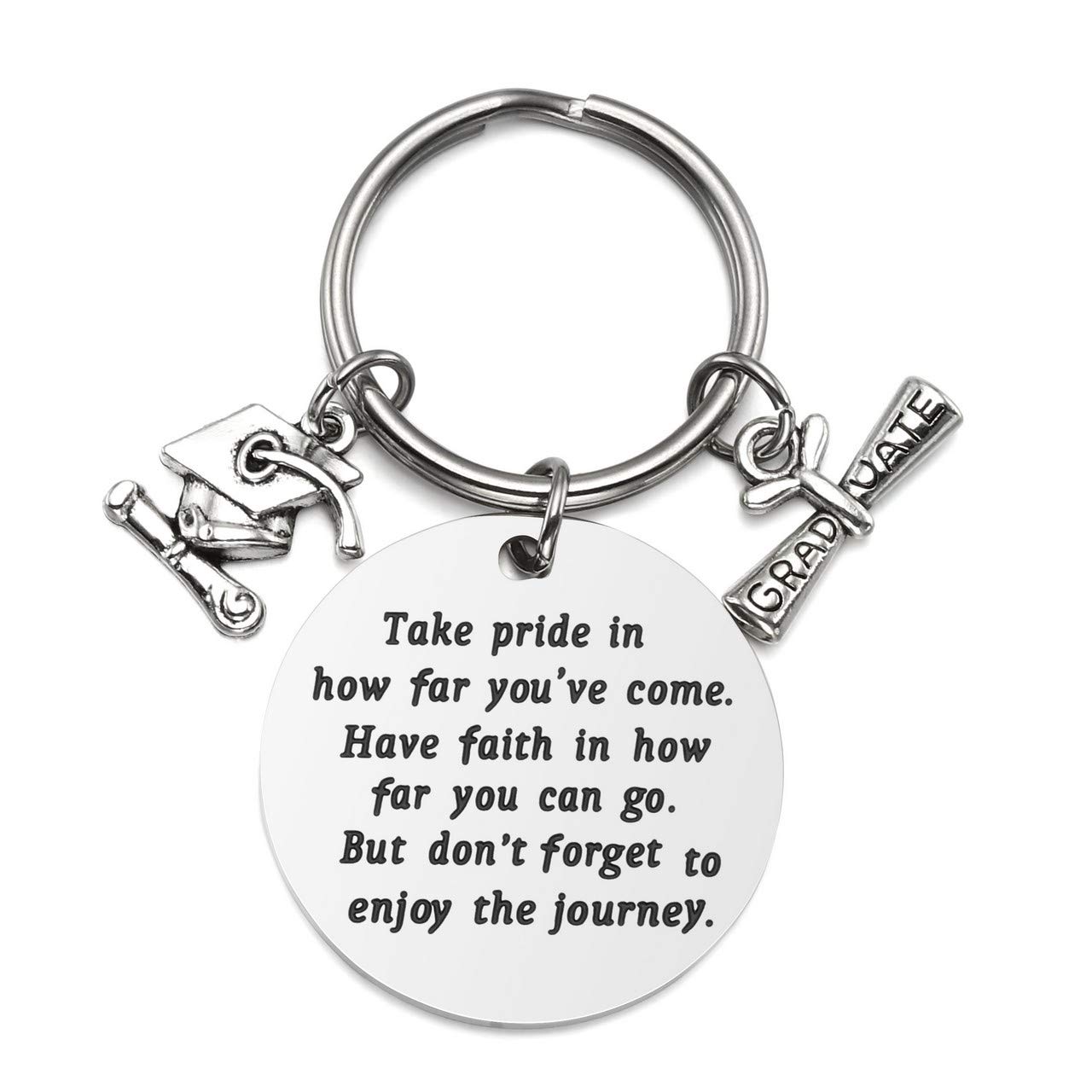 JOVIVI Stainless Steel Graduation Keyring with Engraving Diploma Bachelor Cap Pendant Inspirational Keychain Graduation Gift, one size, Stainless Steel