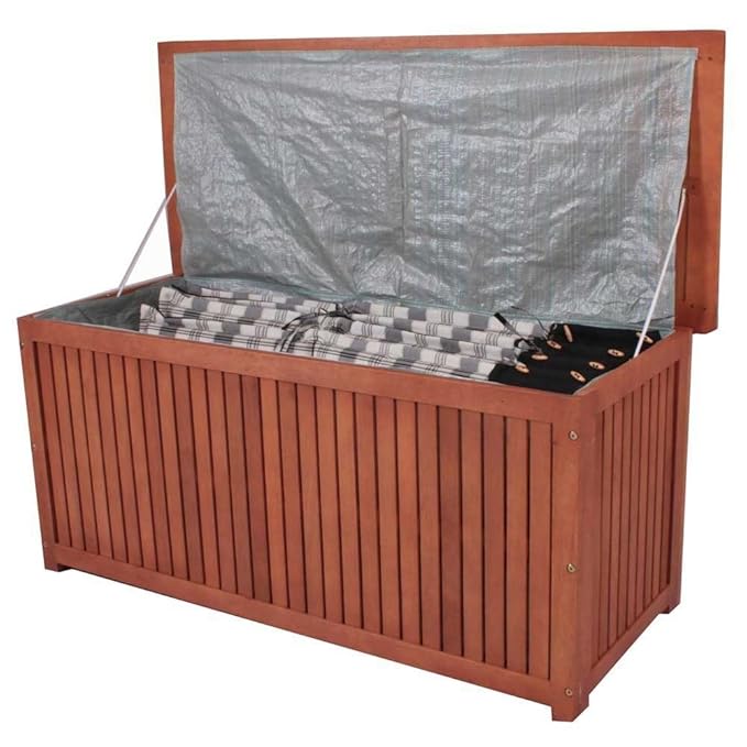 nxtbuy Auflagenbox Washington mit Folieninnentasche aus Akazienholz - Wasserdichte Aufbewahrung - Sitzbank für Gartenpolster