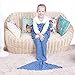 SENYANG Mermaid Tail Blanket, Mermaid Blanket for Kids Hand Crochet Snuggle Kids Mermaid Blanket for Girls, Sweet Girls Gifts for Girls Toys (Ruffle-Lake Blue)