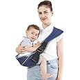 DOJUNS Portable Toddler Carrier, Adjustable Child Sling, Ergonomic One Shoulder Labor-Saving Polyester Half Wrapped Sling with Anti-Slip Particles, for Toddler, Children 6-36 Months Blue