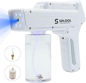 SDLOOL Nano Mist Sprayer, Disinfectant Garden Fogger, Handheld Rechargeable Spray Gun with Blue Light, 350ML 1300W Sterilizer Spray Machine for Home, Office, School or Garden