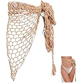 CABODYALS Khaki Beach Crochet Shawl Net Triangle Sequin Swimwear Cover up Sexy Fashion Fishnet Mermaid Skirt Dress Hollow Out Cover Ups Sarong Shawls Wraps for Women Summer Swim Party Bikini Clubs