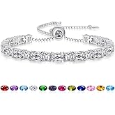 ETERMBOL Sterling Silver Birthstone Bracelets for Women White Gold Tennis Bracelets Adjustable Chain 6-9 Inchs Jewelry Hypoallergenic Anniversary Birthday Gifts for Women Mom Wife Her