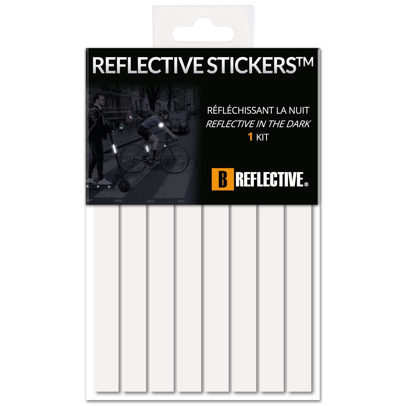 B REFLECTIVE 3M® LINES, Reflective Stripes Kit, Multi-Support: Bicycle, Electric Scooter, Motor Scooter, Electric Unicycle, 3M Technology™, 1x15cm, White
