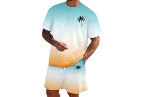 Mens 2 Piece Summer Outfits Shorts and T-Shirt Set Casual Beach Tracksuit Short Sleeve Tropical Palm Tree Print Suit