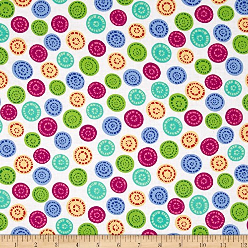 Joyful Medley Buttons White Fabric By The Yard