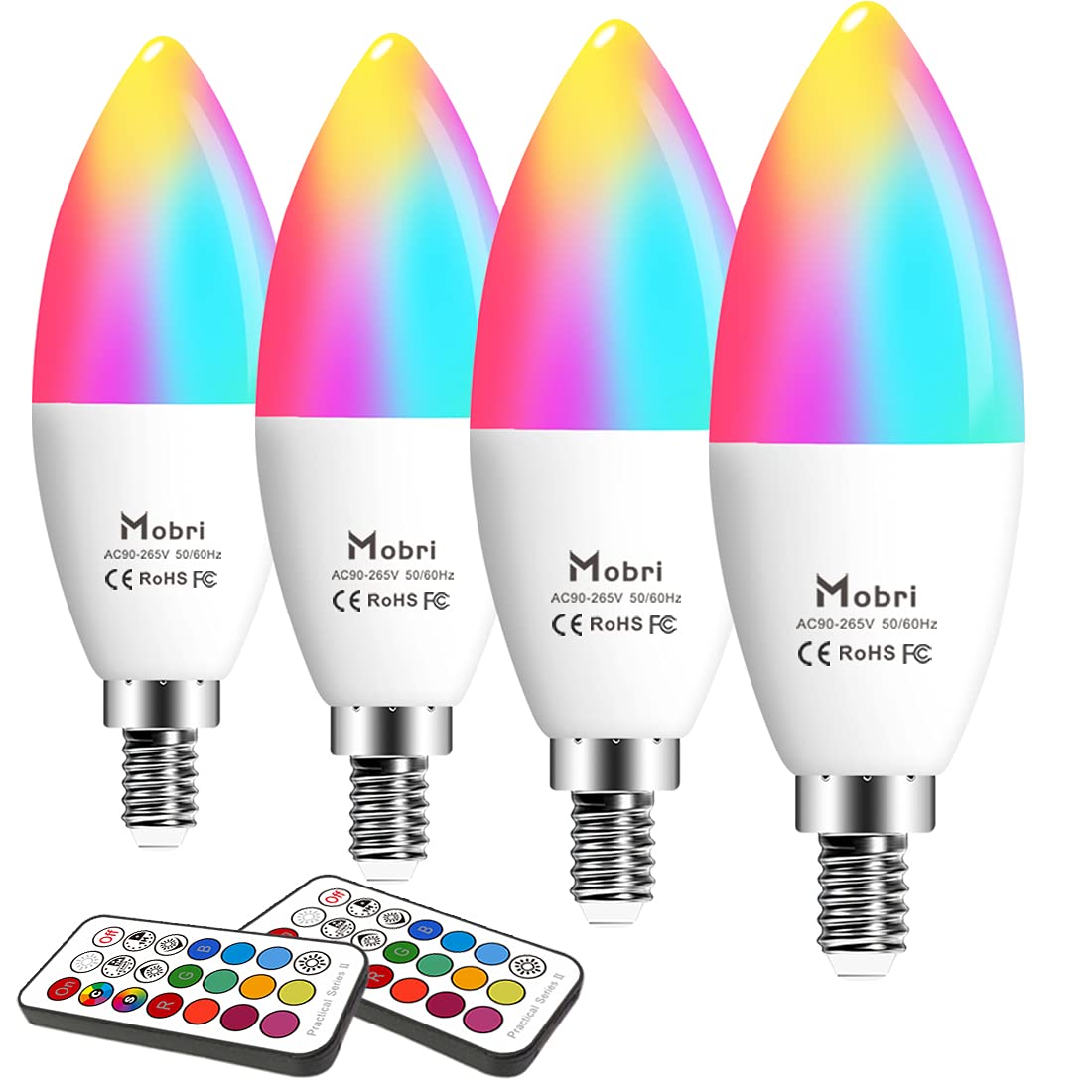 Mobri E14 Candle LED Light Bulbs, 5W Colour Changing with Remote Control, 40W Equivalent Small Edison Screw, RGB+Warm White (2700K)