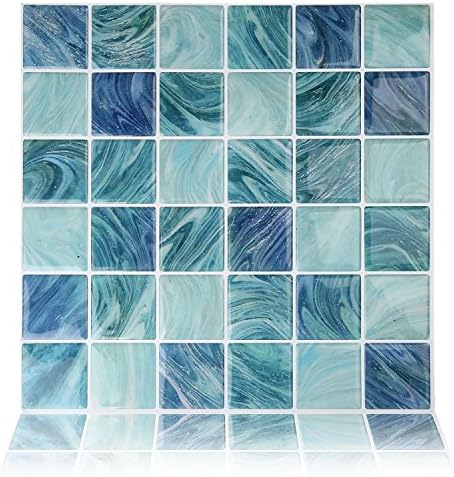 Fertel 10"x10" Anti-mold Peel and Stick Wall Tiles in Blue (6 tiles)