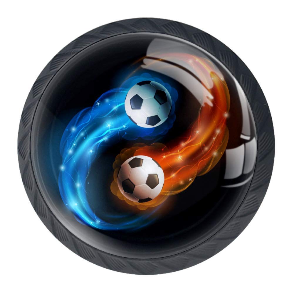 Flaming Soccer Football Cabinet Door Knobs Handles Pulls Cupboard Handles Drawer Wardrobe 4pcs