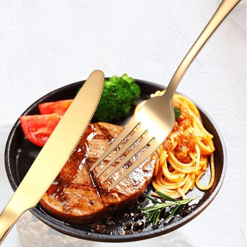 SKY-TOUCH Stainless Steel Cutlery Set 24-Piece Set of Golden Tableware Western-Style Kitchen Tableware Including Spoon, Fork, Knife, Tea Spoon (Golden)