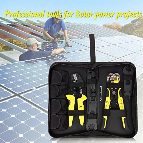Solar Panel Wire Crimper Multi Tool Kit 2.5-6Mm2 14-10AWG Wire Crimper + Wire Stripper + MC4 Solar Connector Terminals+Wrench Yellow