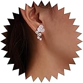 Andelaisi Boho Pearl Flower Earrings Gold Flower Pearl Stud Earrings Vintage Pearl Earrings Minimalist Pearl Petal Earrings Jewelry for Women