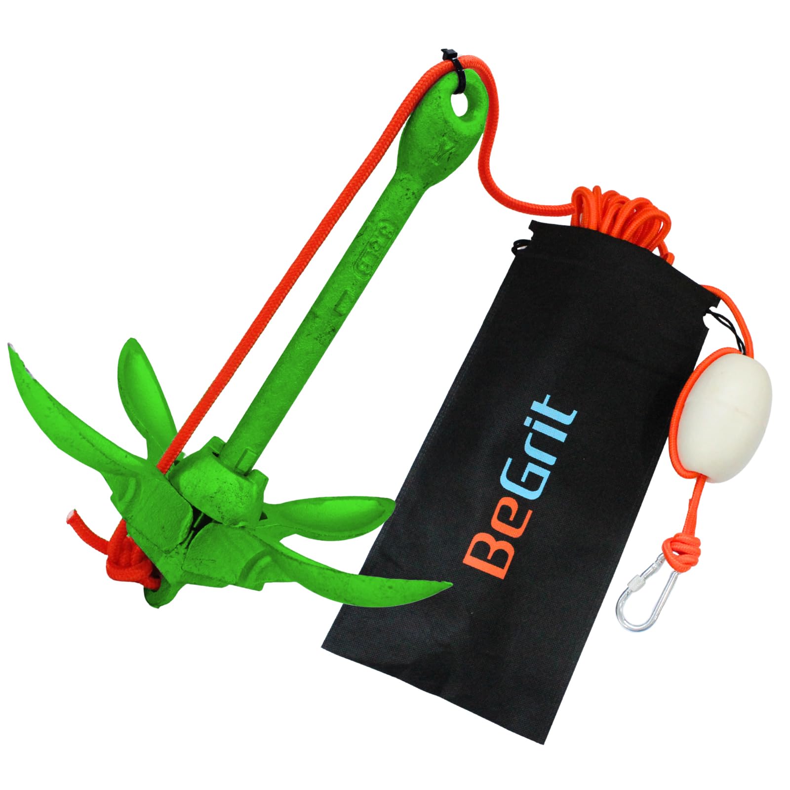 BeGrit Kayak Anchor 3.3 lb Small Boat Anchor Kit Green Folding Grapnel Anchor Carbon Steel for Canoe Jet Ski SUP anchor with 32.8 ft ø 6 mm Anchor Line Carrying Bag