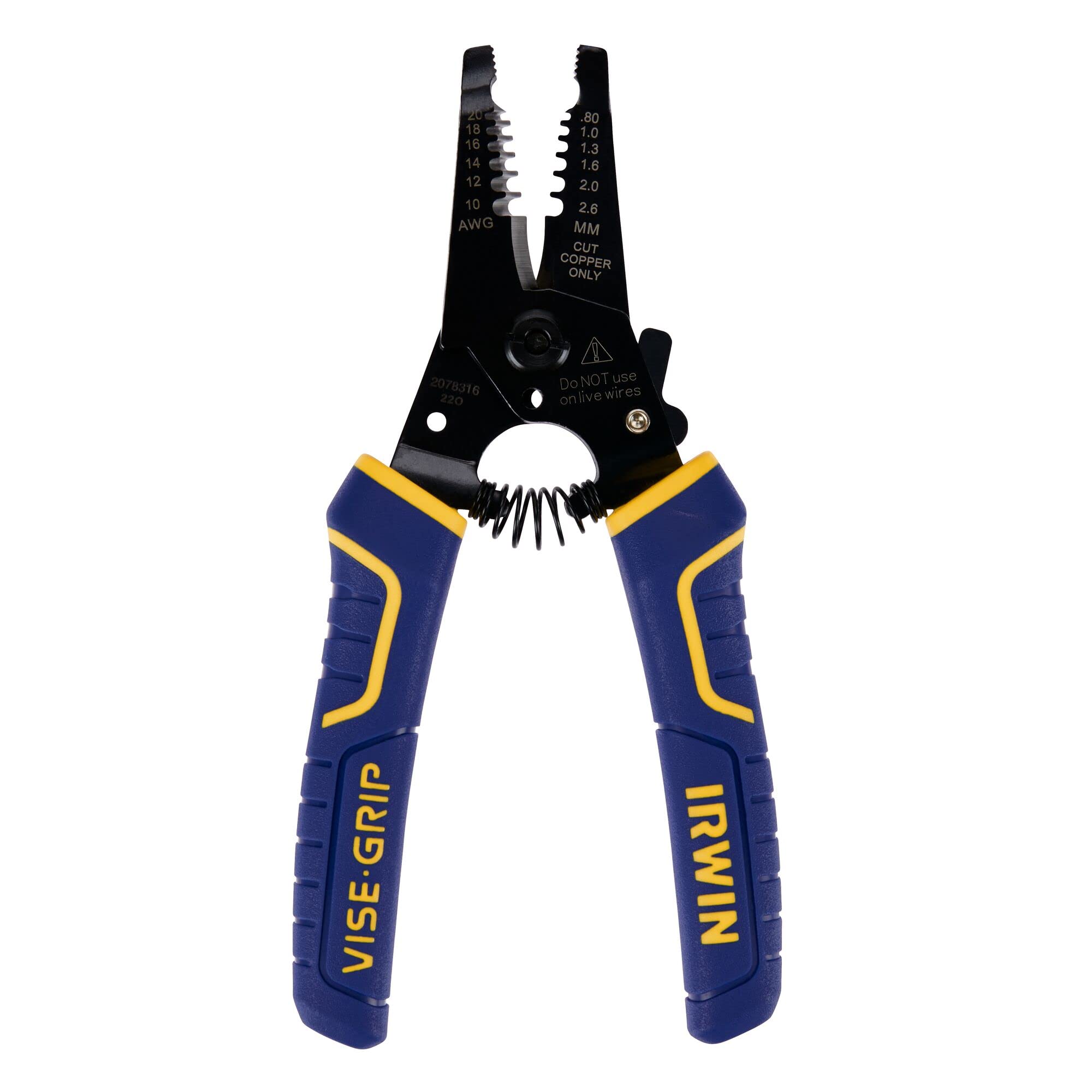 IRWIN 2078316 Vise-Grip Wire Stripping Tool/Wire Cutter, Yellow|grey|blue|black, 6-Inch