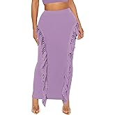 UEOIOW Women's Fringe Skirt Side Tassel Elastic High Waisted Pencil Long Maxi Skirts Bodycon