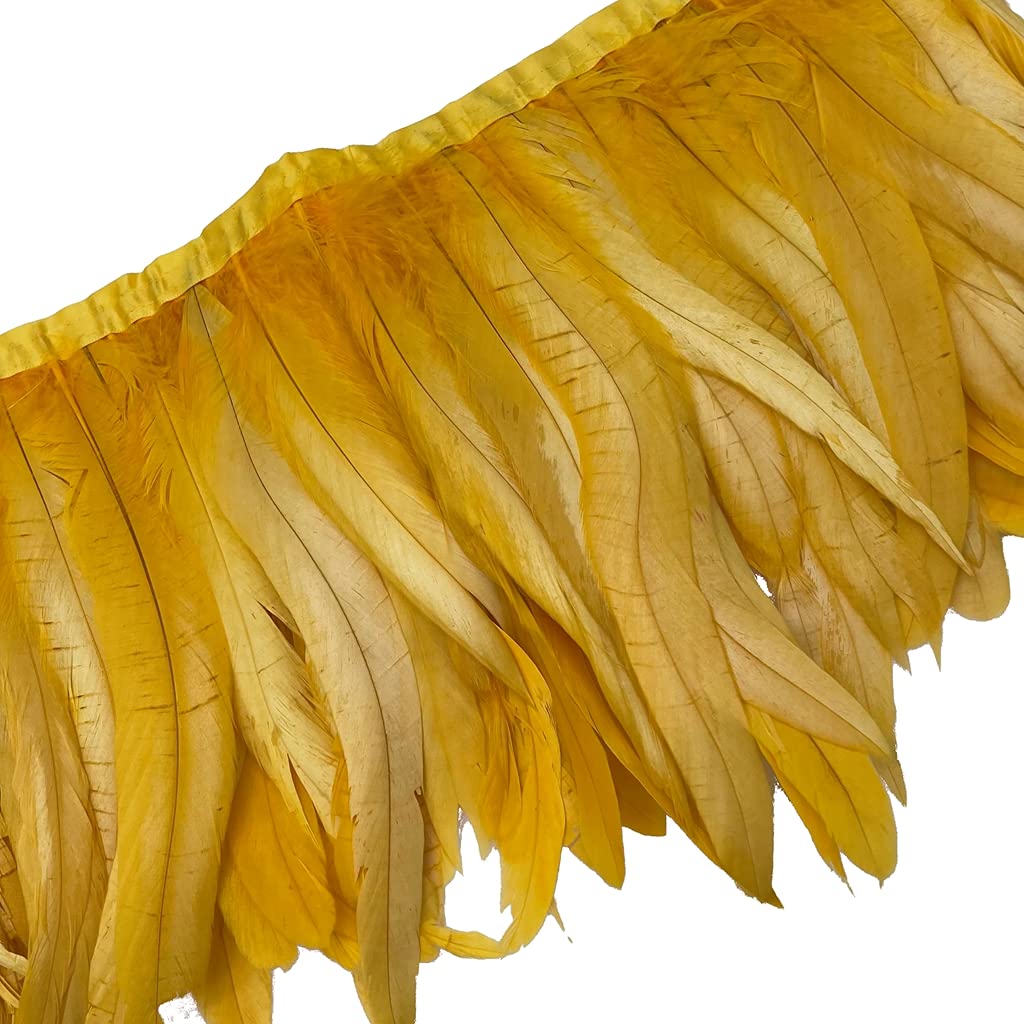 Sowder Rooster Hackle Feather Fringe Trim 8-10inch in Width for DIY Sewing Craft Decoration Pack of 1 Yard(Gold Yellow)
