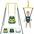 FUNLIO 2 in 1 Swing Set for Toddler & Baby Jumper, Heavy Duty Kids Swing & Bouncer with 4 Sandbags, Foldable Metal Stand for Indoor/Outdoor Play, Easy to Assemble and Store - Green