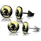 SIISPRI 316L Surgical Stainless Steel Halloween Earrings Round Circle Button Stud Post Earrings 10MM