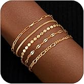 Goldegg Gold Bracelets for Women, 14K Gold Plated Stackable Bracelets Dainty Paperclip Rope Cuban Figaro Snake Box Link Chain Bracelets Pack Gold Jewelry for Women
