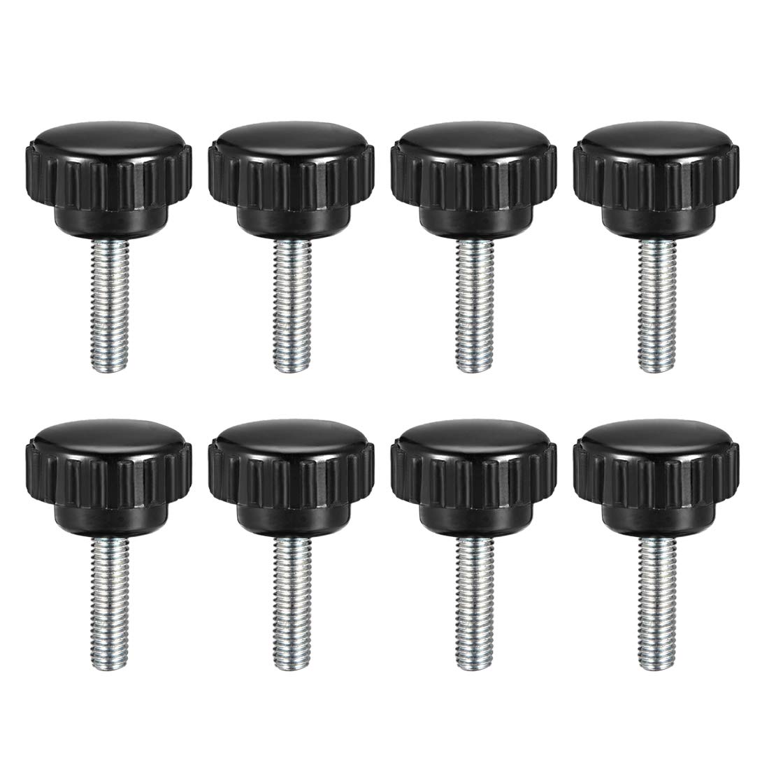 sourcing map 8pcs Knurled Clamping Knobs M5 x 16mm Metric Zinc Plated Carbon Steel Male Thread Thumb Screw on Type 21mm Plastic Round Head Threaded Hand Bolt Stud Knobs Black