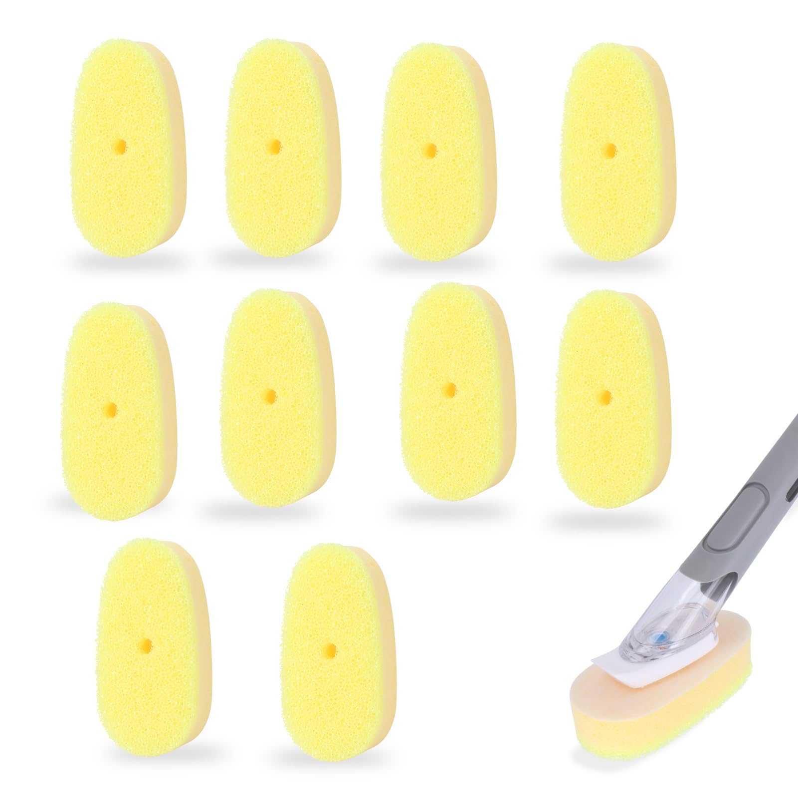 Photo 1 of 10-Pack Dish Wand Sponge Refills Compatible with Scrub Daddy Dish Daddy, Non-Scratch Replacement Heads for Kitchen Cleaning, Yellow Sponges, Sponge Heads Only