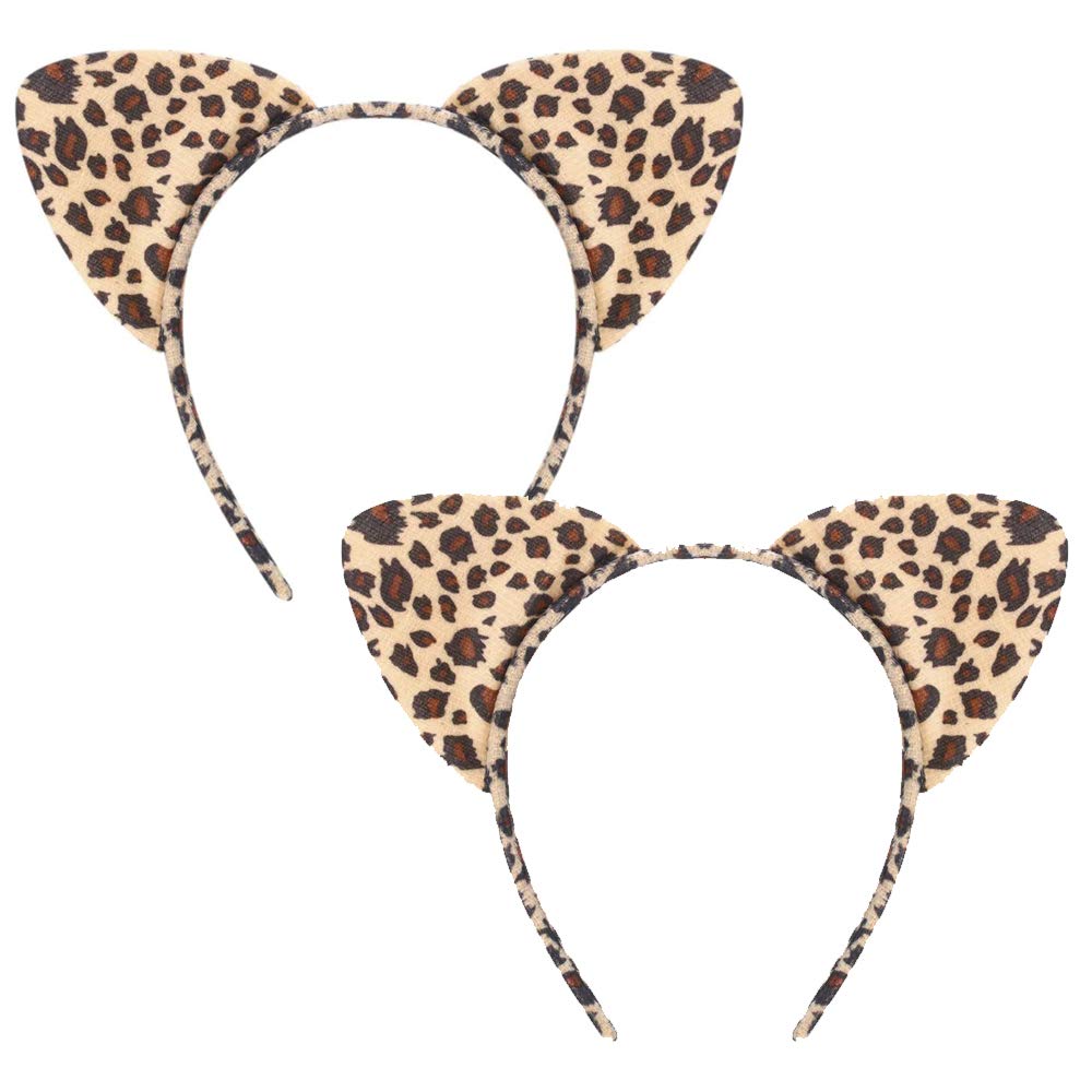 LAIYOHO 2 Pcs Leopard Print Cat Ears Headband, Elastic Fabric Hair Band, Cute Animal Ear Hair Accessories for Women