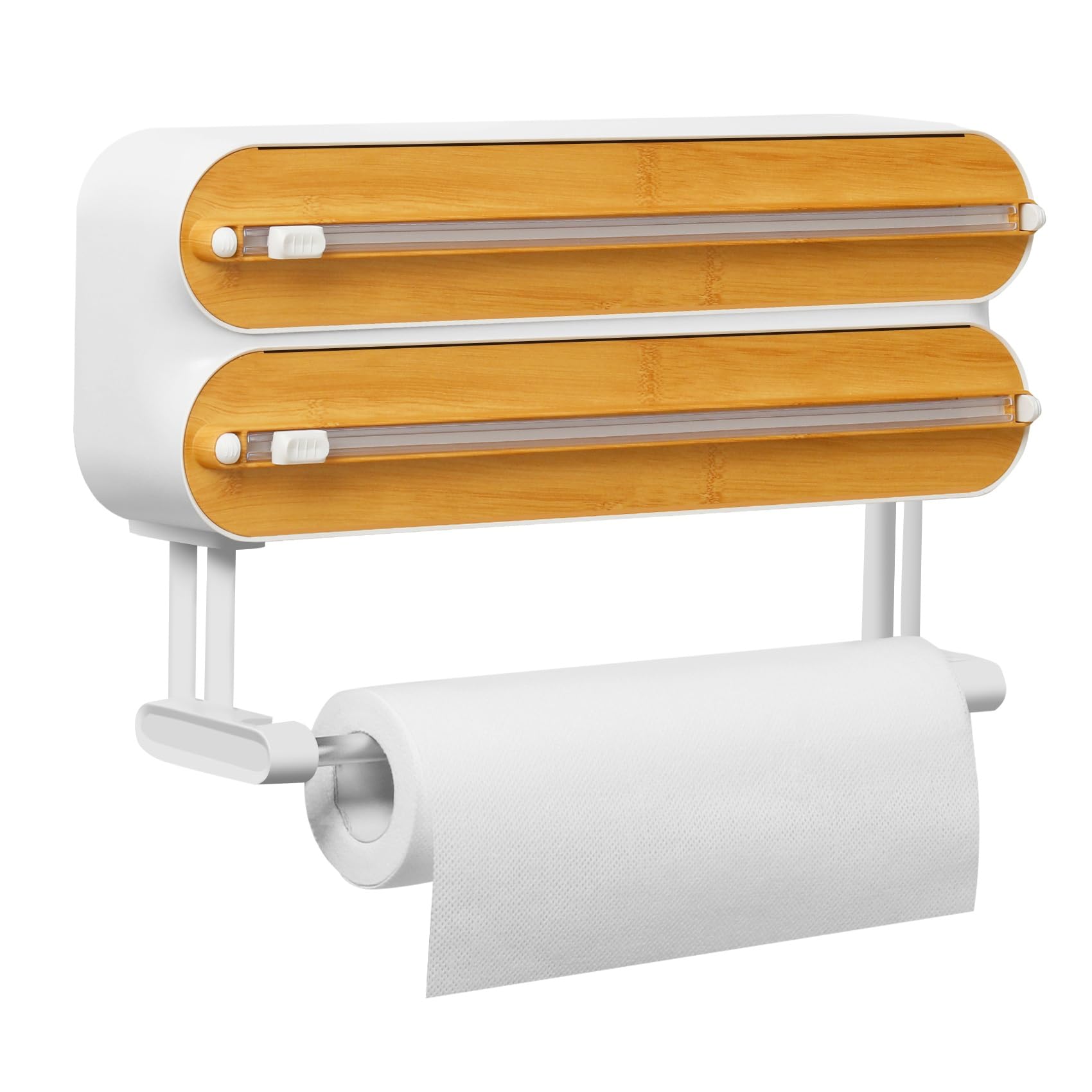 Quasziwa Magnetic Cling Film & Foil Dispenser with Cutter – Fits 31cm Rolls, 3-in-1 Kitchen Roll Holder, No-Drill Wall Mount, Space-Saving Organiser for Fridge & Cabinet - Inc.50m Clingfilm, Natural