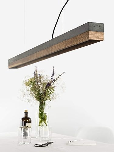 Handgefertigte Led Hangeleuchte Dunkler Beton Walnuss Holz Premium Design Lampe Esszimmer Esstisch Amazon De Beleuchtung