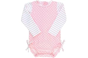RuffleButts Baby Girls UPF 50+ Sun Protection Gingham Printed Long Sleeve One Piece Rash Guard Swimsuit with Zipper