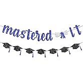 ANFEST Mastered It Banner, No DIY Congratulations Banner, Masters Degree Graduation Decorations, Masters Degree Decoration, Congrats Grad Backdrop Blue Color