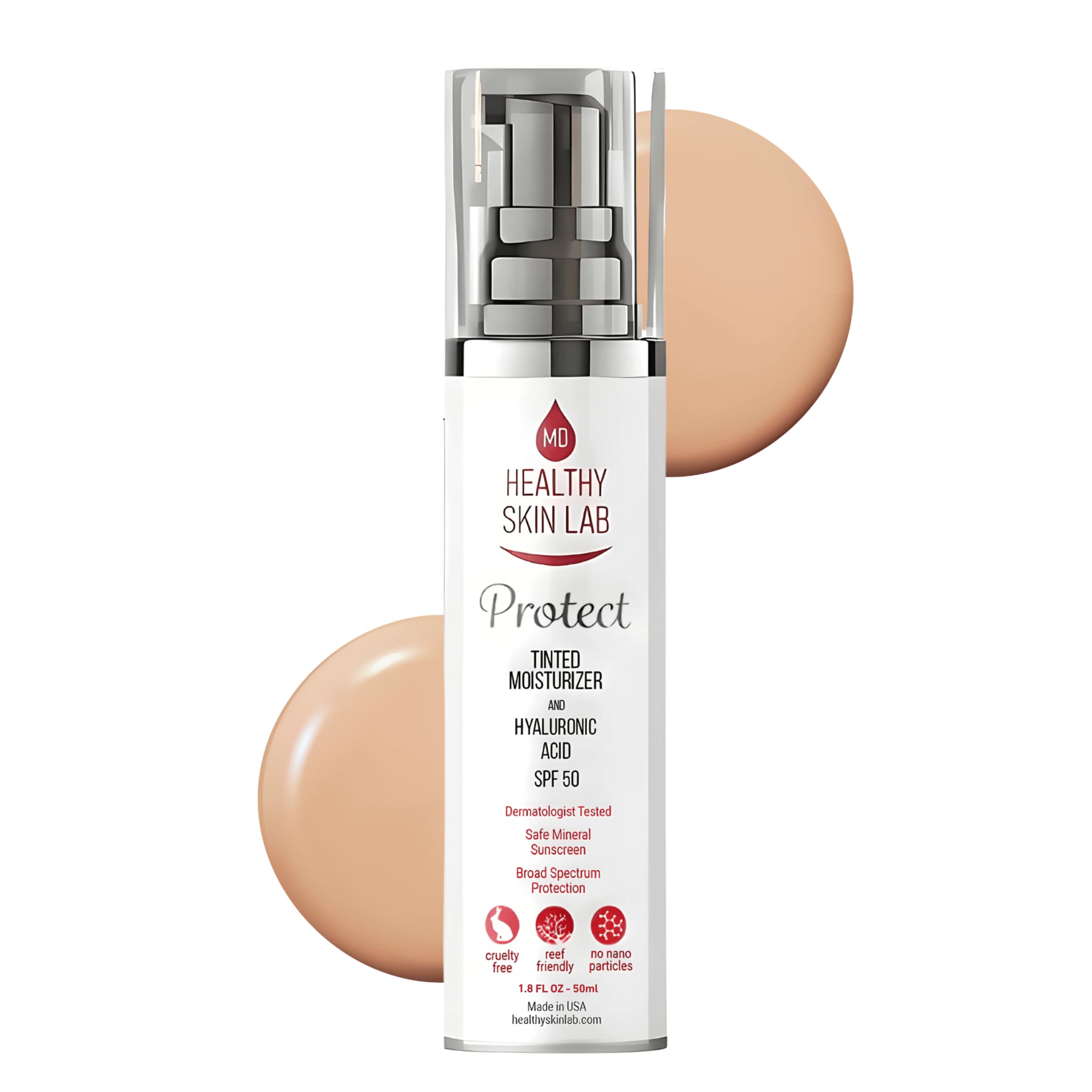 Protect Tinted Moisturizer & Mineral Sunscreen SPF 50, Anti-Aging, Lightweight Makeup With Broad Spectrum UV Protection + Hyaluronic Acid, Dermatologist-Tested, All Skin Types, 1.8 oz