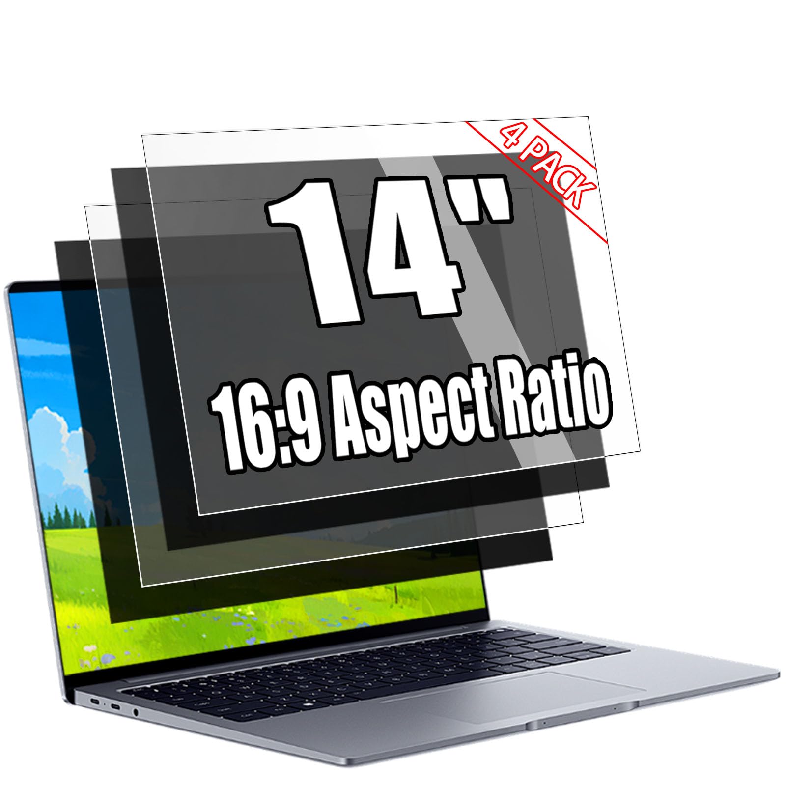 Photo 1 of ** BUNDLE OF 5** Vxaop [4 Pack] 14 Inch Laptop Privacy Screen for 16:9 Aspect Ratio - 14 Inch Anti Blue Light Screen Protector Removable Anti-Scratch Privacy Shield Screen 14in