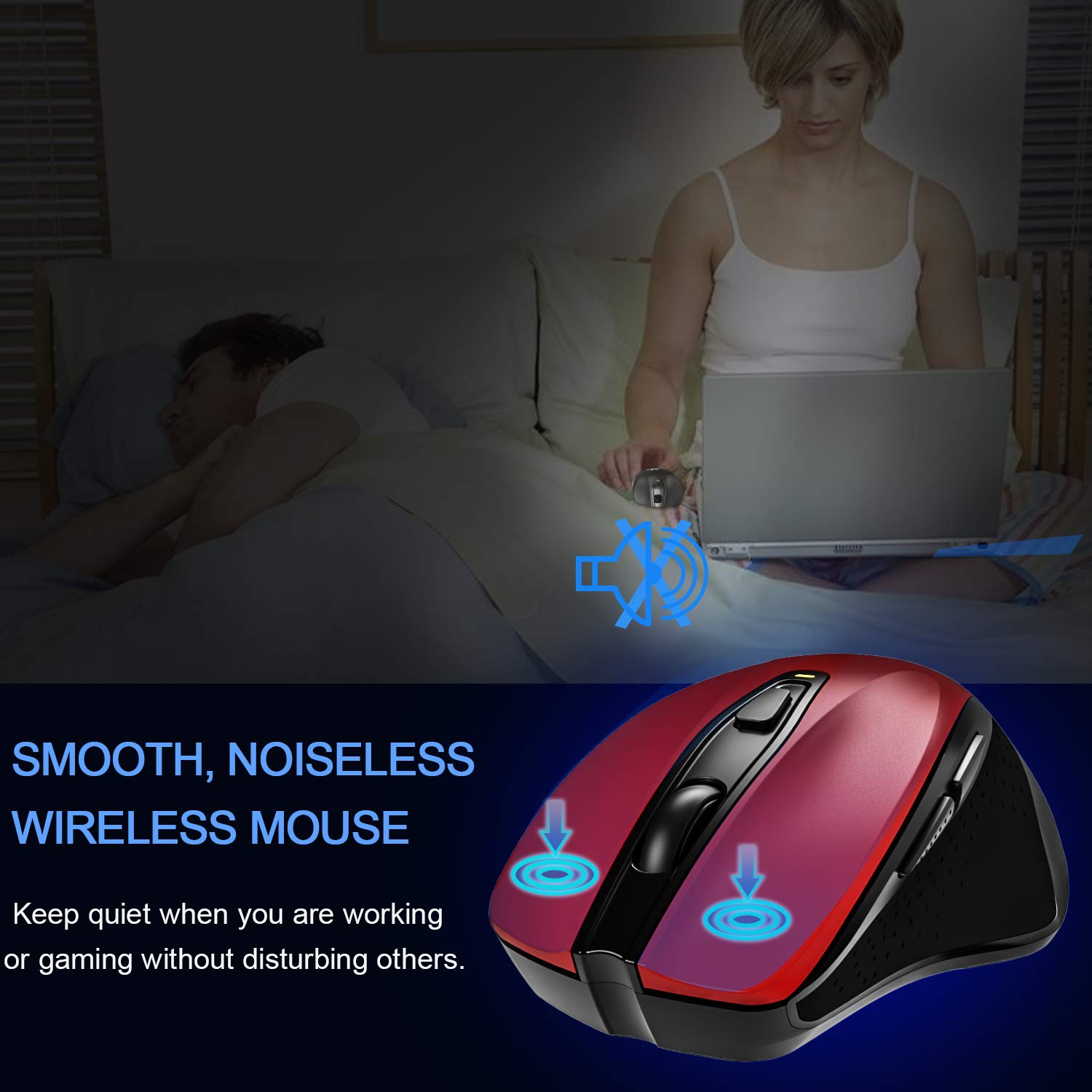 2.4G Wireless Mouse Portable Mobile Optical Mice with Nano USB Receiver 2400DPI 6 Buttons for Notebook PC Laptop Computer MacBook, Red
