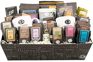 Coffee Beanery Gourmet Coffee Gift Basket - (21) Flavored & Unflavored Coffee Samplers - (2) Mugs - Coffee Candy - (2) 12oz Coffee Bags