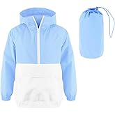 MODAFANS Girls Boys Rain Jacket Lightweight Waterproof Packable Hooded Half zip RainCoats Windbreaker for Outdoor 4-13Year