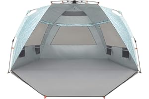 Easthills Outdoors Instant Shader Enhanced (Prints) Deluxe XL Beach Tent 4-6 Person Pop Up Sun Shelter 99" Wide for Family UPF 50+ Double Silver Coated with Extended Zippered Porch Coral