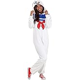 Ghostbusters Stay Puft Marshmallow Man Costume for Adults - Unisex Soft Hooded Union Suit, Onesie Pajama Jumpsuit