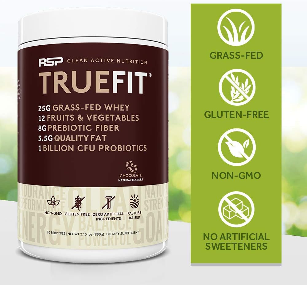 RSP TRUEFIT - Protein Powder Meal Replacement Shake for Weight Loss, Grass Fed Whey, Organic Real Food, Probiotics, MCT Oil, Non-GMO, Gluten Free, No Artificial Sweeteners, 2 LB Chocolate: Health & Personal Care