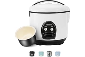 MOOSUM Electric Rice Cooker with One Touch for Asian Japanese Sushi Rice, 5-cup Uncooked, Fast&Convenient Cooker with Steamer, Removable Inner Cover and Auto Warmer, White