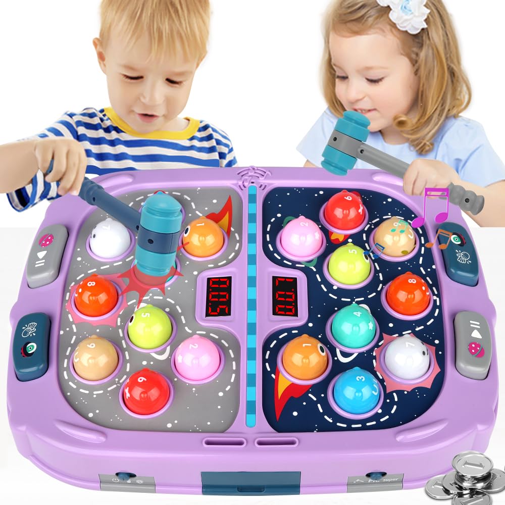 ANNKIE Whack Game Mole for Kids, Toys for 3 4 5 6 7 8+ Year Old Boys and Girls, Pounding Game for Kids with 3 Modes,2 Hammers,Gifts for 3-12 Year Old Boys Grils, Interactive Toy with Sound and Light Image