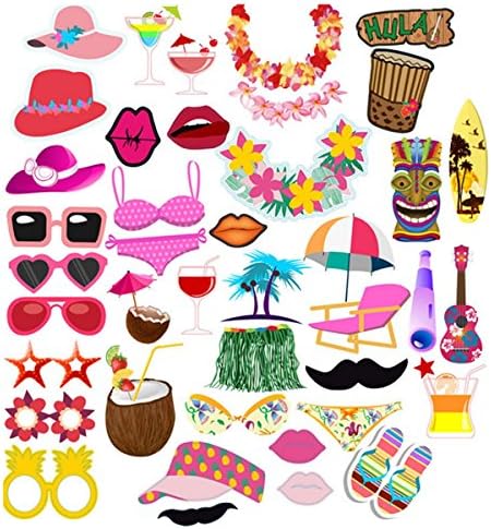 TeePolly 40pcs Luau Hawaiian Photo Booth Props Kit,Hawaiian/Tropical/Summer Holiday/Beach Pool Party Decoration Supplies