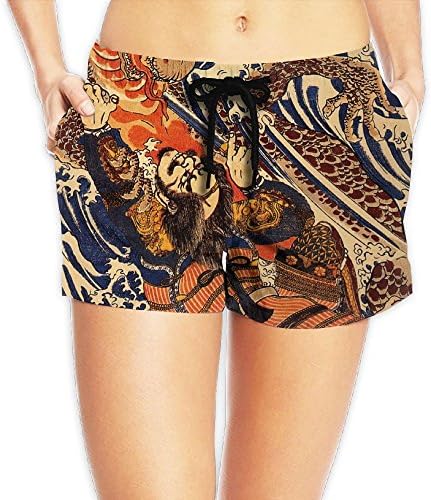 Japanese Samurai Warrior Fighting Giant Salamander Women's Swim Trunks Quick Dry Water Beach Board Shorts