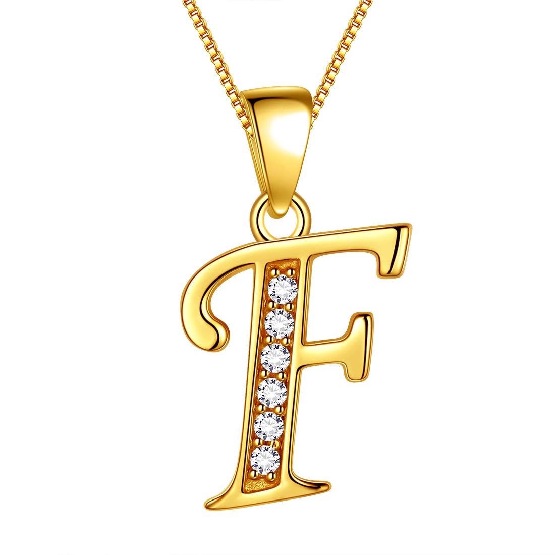 Aurora Tears Letter F Neckalce 925 Sterling Sliver 18K Gold Plated Initial F Alphabet Pendant with Cubic Zirconia Jewellery Dating Gifts for Women DP0045F-Y — image 1