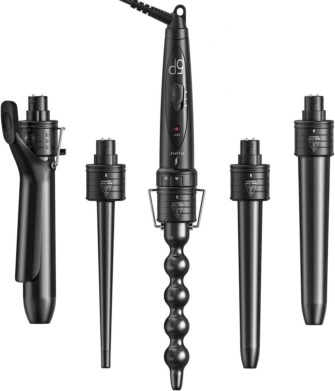 Curling Wands Tongs Set, ATMOKO 6 in 1 Curling Iron, 9-32mm Hair Curler Iron Kit for Long Short Hair with Glove & Clippers (Black 6 in 1 Multi Styler)