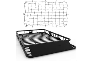 46" x 36" Universal Roof Rack Basket with Cargo Net, 200 Lbs Capacity Rooftop Cargo Carrier Basket with Extension Heavy Duty 