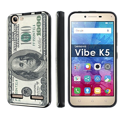 Lenovo Vibe K5 Phone Case [NakedShield] [Black/Black] Dual Armor ShockProof Case - [$1000 Bill] for Lenovo Vibe K5 [5" Screen]
